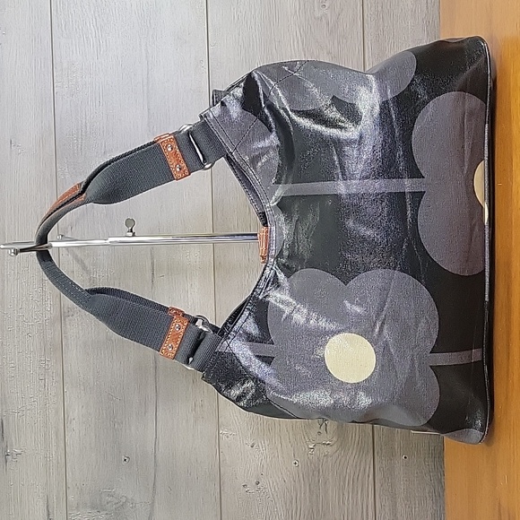 Orla Kiely Bags Orla Kiely Coated Canvas Black Floral Gray Shoulder